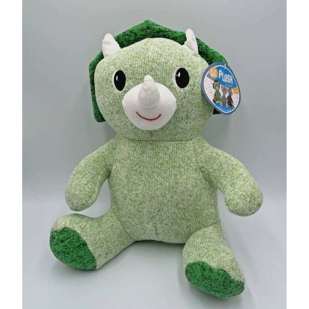 New Tags Toy Box Plush Collection Green Triceratops Stuffed Dinosaur 14" Sitting